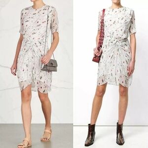 ISABEL MARANT ÉTOILE Off-White Barden Printed Silk Chiffon Twisted Dress Size 2
